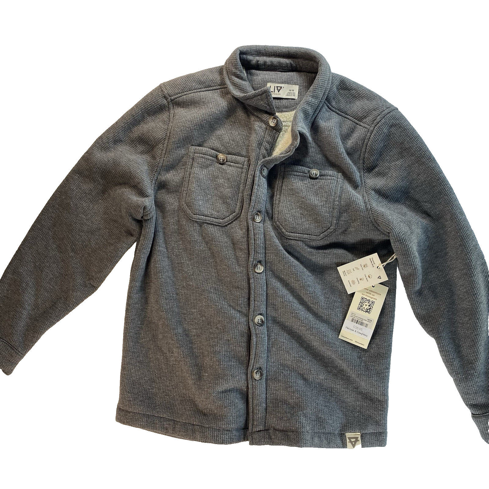 Liv Outdoor Boy's Fireside Shirt Jacket Size 14/16 Asphalt Heather Grey New